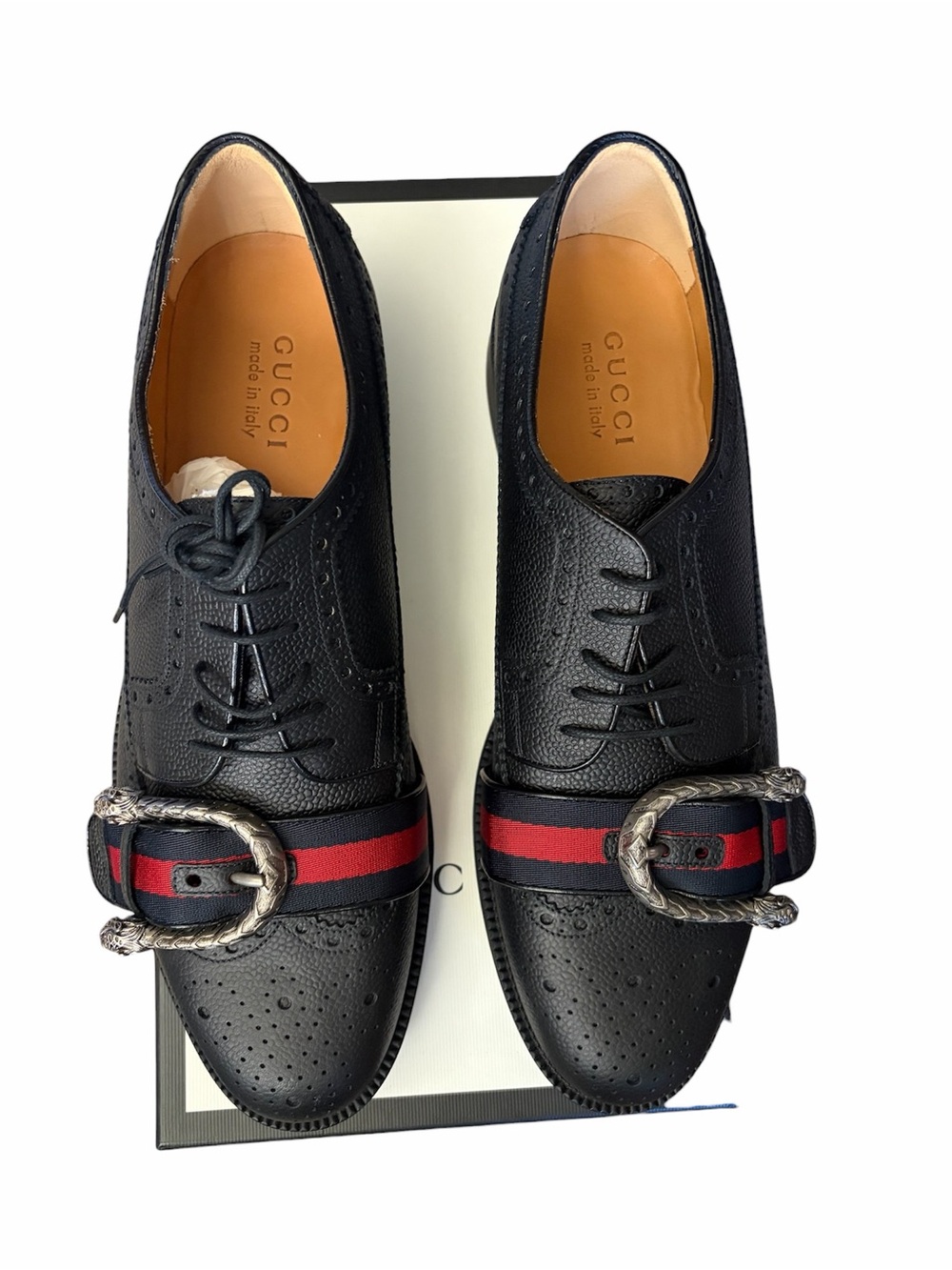 Gucci Pebbled Calfskin Dionysus Web Mens Martins Shoes Black - Picture 2 of 5